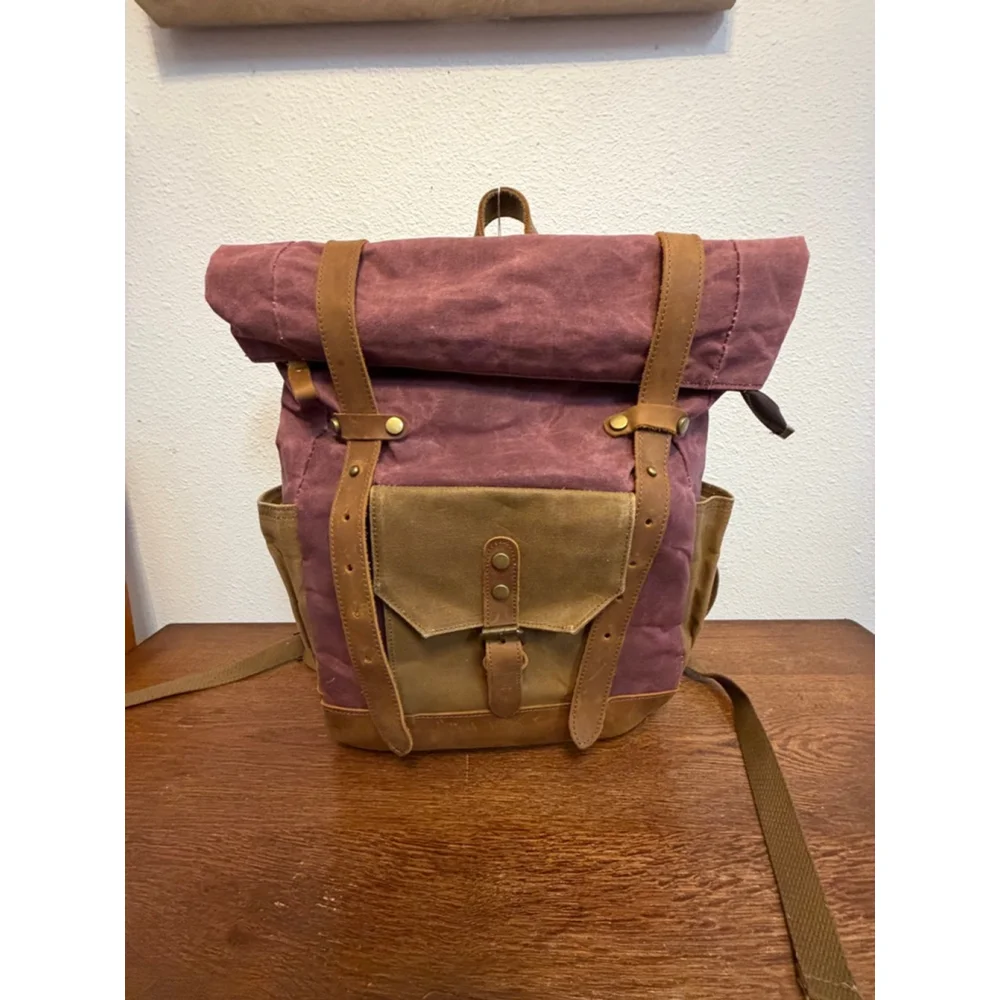 Epiphanie Savannah Waxed Canvas Leather Camera Backpack Burgundy DSLR Bag w Inse